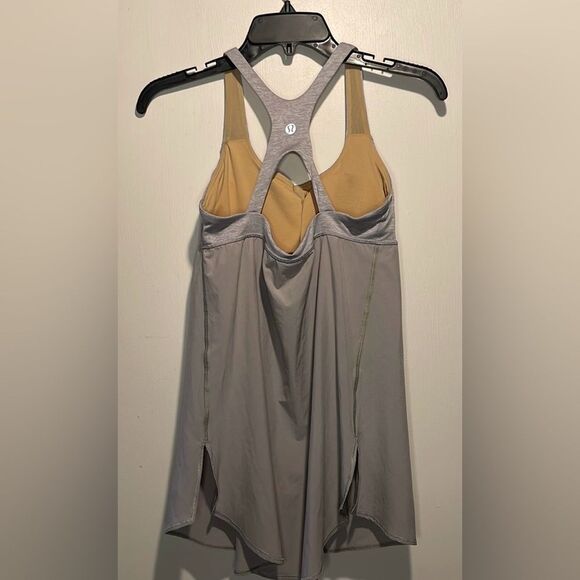 Lululemon- “Venus” Light Grey Racerback Sheer Bottom Built in Bra Top- Size S - Picture 3 of 6